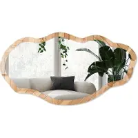 Wallfluent Houtstructuur Spiegel - Bruin Rechthoekige Spiegel Met Modern Design - Organische Spiegel - Woonkamer, Kantoor, Slaapkamer - Geometrisch - 45x90 cm - Totale afmeting 52x97 cm