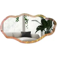 Wallfluent Energiespiraal Spiegel - Geel Stijlvolle Wandspiegel - Organische Spiegel - Woonkamer, Kantoor, Slaapkamer - Abstract - 45x90 cm - Totale afmeting 52x97 cm