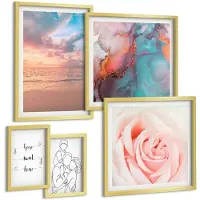 Coloray 5-Delige Schilderij Set - Zeegezichten, Romantische Motieven En Delicate Lijnen - 50 x 50 cm, 20 x 30 cm En 40 x 60 cm - Stijlvolle Muurdecoratie - Slaapkamer