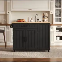 HAUSS SPOLE Keukenkast - Mobiel Keukeneiland Met Klapbaar Werkblad En Afvalkast - Met Lade En Wielen Voor Keuken - MDF - 130x45/70x93 Cm - Zwart