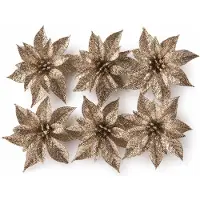 Cosy & Trendy Bloemen op clip - 6x st - champagne - glitter - 8 cm - Kunstbloemen