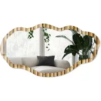 Wallfluent Bamboe Patroon Spiegel - Beige Moderne Rechthoekige Wandspiegel - Organische Spiegel - Kantoor, Woonkamer, Slaapkamer - Rustiek - 45x90 cm - Totale afmeting 52x97 cm