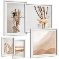 Coloray 5-Delige Schilderij Set - Stijlvolle Boho-Accenten Met Planten En Abstracte Landschappen - 50 x 50 cm, 20 x 30 cm En 40 x 60 cm - Muurdecoratie - Wanddecoratie - Slaapkamer