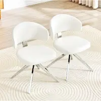 OKWISH Eetkamerstoel Set Van 2 – Kuipstoel Met 360° Draaibare Zitting En Gepolsterde Rugleuning – Scandinavisch – Wit – Metaal
