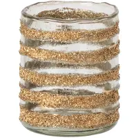 J-Line kandelaar Leo cilindervormig gestreept - glas - goud/transparant - small - set van 2