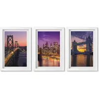 Wallfluent 3-Delige Schilderij Set - Bruggen Bij Zonsondergang En Stedelijke Landschappen - 20 x 30 - Stijlvolle Wanddecoratie - Interieur - Interieur Decoratie