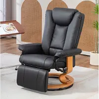 OKWISH Relaxfauteuil 1-Zits - Handmatig Verstelbaar Met 360° Draaibasis, 135° Rugleuning En Voetensteun - Voor Woonkamer - Kunstleer - Zwart