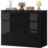 HOMCOM dressoir, commode met 5 lades, verstelbaar legplank, deuren met soft-close sluiting