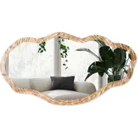 Wallfluent Gevlochten Textuur Spiegel - Beige Rechthoekige Spiegel Met Modern Design - Organische Spiegel - Slaapkamer, Woonkamer, Kledingkast - Rustiek - 45x90 cm - Totale afmeting 52x97 cm