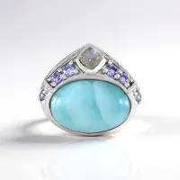 Cavill - Larimar Hanger 3,15 ct - 925 Sterling Zilver Gerhodineerd - Ovaal Cabochon - Blauwe Maansteen & Tanzaniet - Elegant Sieraad