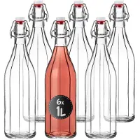 Kadax Universele fles met beugelsluiting, dichte beugelfles, vintage glazen fles, drinkfles, likeurfles, sapfles, beugelsluitfles (1000 ml, 6 stuks)