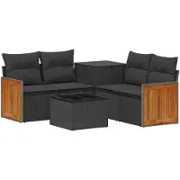 vidaXL Bankstel 6 st Zwart Poly Rattan en Staal