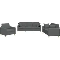 vidaXL 3-delige Loungeset met kussens stof donkergrijs