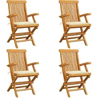 vidaXL Inklapbare stoelen 4 st met crèmekleurige kussens