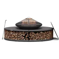 Blumfeldt Ebeko vuurschaal - 3-in-1 vuurschaal met grillrooster & tafel, Robuust staal, Incl. vonkenvanger, pook, houtblokkenlade & regenhoes, Perfect voor tuin & terras