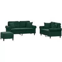 vidaXL 3-delige Loungeset met kussens fluweel donkergroen