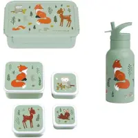 A Little Lovely Company Back to school set - Drinkfles RVS/4 Snackdozen/Bentobox - Bosvriendjes