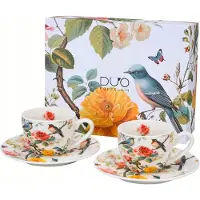Duo 2x Espresso Kopjes 110ml met Schotels - Bloemrijk Porselein