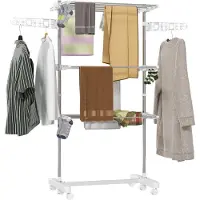 Famanu – Inklapbaar droogrek met zijvleugels voor binnen en buiten, 142 x 55 x 152 cm, 3 niveaus