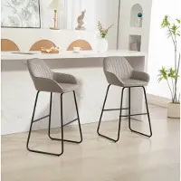 STILVORA Barstoel Set van 2 96 cm Hoog Met Stoffen Bekleding Schuimvulling Armleuningen En Voetsteun Voor Keuken En Bar Grijs