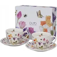 Duo Set van 2 Mokken met Schotels, Bloemendesign, 270ml