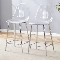 HAUSS SPOLE Transparante Barkruk Set Van 2 - Met Rugleuning En Voetensteun - Voor Keuken, Bar En Eetkamer - Modern Ontwerp - Metaal - Zilver