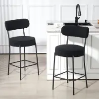 HAUSS SPOLE Barkruk - Set van 2 - Comfortabele Gewatteerde Zitting Met Rugleuning En Voetsteun - Voor Keuken En Bar - Stof Zwart