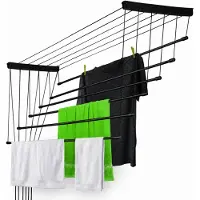 Kadax Plafondwasdroger, wasdroger voor het plafond 6, wanddroger met polyethyleen beklede stalen spijlen, plafonddroger, draagvermogen 12 kg (6x 90/wit)