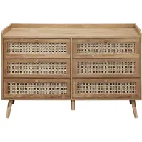 CALICOSY - Ladekast met 6 lades met fronten in natuurlijk rotan L120 cm - PALMO