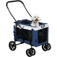 PawHut hondenbuggy - inklapbaar - verstelbare schouderriemen - blauw