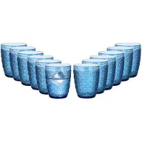 Vivalto Drinkglazen Tropical Shells - waterglazen - blauw transparant - glas - set 12x stuks - 290 ml - stapelbaar