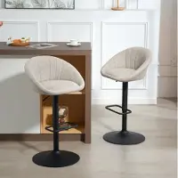STILVORA Barhocker Set Van 2 - Draaibaar En Hoogteverstelbaar Met Armleuningen En Rugleuning - Voor Keuken En Bar - Stof - Beige