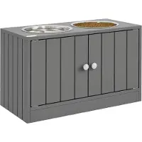 PawHut Huisdier Voeder MDF, Roestvrij Staal 60L x 30B x 35,5H cm Grijs
