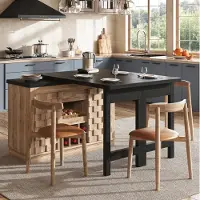 HAUSS SPOLE Keukenkast 360 Graden Draaibaar Met Uitschuifbare Eettafel En Uitneembaar Wijnrek Patchwork Deuren MDF Hout Zwart 120 197 Cm