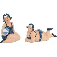 Gerkimex Woonkamer decoratie beeldjes 2 dikke dames - donkerblauw badpak - 11 cm