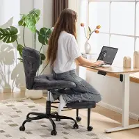 HAUSS SPOLE Bureaustoel - Meditatieve Draaistoel Op Wielen - Verstelbare Rugleuning En Voetsteun - Voor Thuiswerk, Meditatie En Ontspanning - Stof Grijs