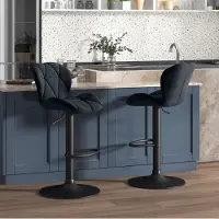HAUSS SPOLE Barkruk Set van 2 - Draaibaar en Hoogteverstelbaar Met Rugleuning - Armlos - Voor Keuken En Bar - Velvet - Zwart