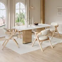 HAUSS SPOLE Eetkamerstoel Set van 4 - Opvouwbare Stoel Met Armleuningen - Voor Eetkamer, Woonkamer En Café - Hout - Beige