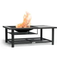 Blumfeldt Merano Avanzato L vuurschaal - 3-in-1 vuurschaal met grillrooster & tafel, robuust stalen frame, terrazzo tafelblad, incl. vonkenvanger, pook & deksel, voor tuin & terras