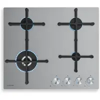 Klarstein Illuminosa 4 gaskookplaat - 4 Sabaf-branders, 4 kW wokbrander, elektrische ontsteking, voor vloeibaar gas & aardgas, roestvrij staal, efficiënt & milieuvriendelijk, ideaal gasfornuis