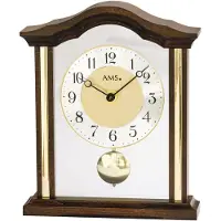 AMS T1174-1 tafelklok met een behuizing van massief notenwood en een quartz uurwerk