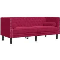 vidaXL Tweezitsbank Chesterfield-stijl en bolsters fluweel wijnrood
