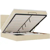vidaXL Ottoman bed met matrassen 200x200cm stof crèmekleurig