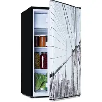 Klarstein CoolArt koel-vriescombinatie - Koelkast met 2 koelstanden, designfront, 5-traps thermostaat, 0 tot 10 °C, inhoud: 79 liter, motief: Stadsgezicht