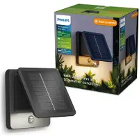 Philips Tavenlor Solar Wandlamp - Buitenlamp - Warmwit licht: 2700K - Bewegingssensor - Zonne-energie - Weerbestendig: IP44 - Zwart - 3.6W - Vierkant