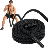 Relaxdays , trainingsrope (battle rope), lengte 12 meter, diameter 5 cm, antislip handgrepen, geschikt voor kracht- en uithoudingstraining, trainingskoord, zwart
