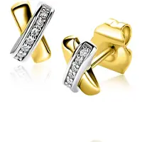 Zinzi 8 mm gold plated zilveren oorknoppen kruislings wit ZIO1816Y