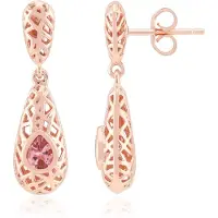 Cavill - Zilveren Oorbellen - 925 Sterling Zilver - Roségoud Verguld - Nigeriaanse Roze Toermalijn 0,53 ct - Druppelvormige Filigraan Oorbellen