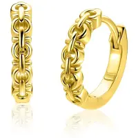 Zinzi 15mm goldplated zilveren oorringen met fantasie schakels, 3mm buisdikte en luxe klapsluiting ZIO2802