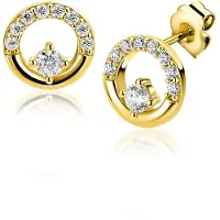 Zinzi 9,5mm gold plated zilveren oorstekers open rondje met zirkonia ZIO2725Y